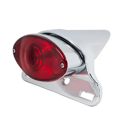 Motorcycle Chrome Cateye Rear Tail Light Red Lens Custom Cafe Racer Bike | New • $85.95