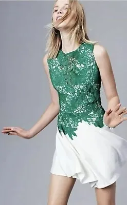 Anthropologie Moulinette Soeurs Arbor Lace Dress Sleeveless Green/White Sz 0  • $22.99