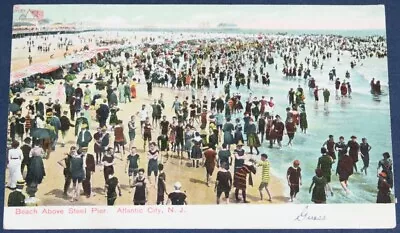 Beach Above Steel Pier Atlantic City NJ Postcard 1907 • $2