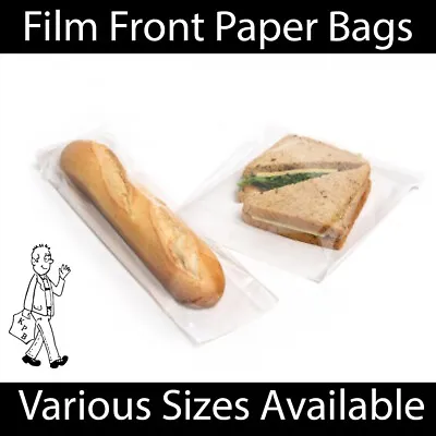 £45.99 • Buy White Clear Film Front Paper Bags Food Sandwich Pastries Cellophane Window Bag
