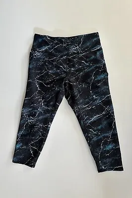 Marika Sport Leggings Womens NWOT Black Teal Marble Pattern Cropped Capri ~ XL • $29.98