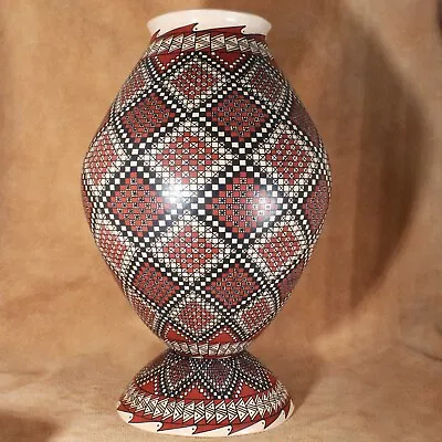 Mata Ortiz Alma Flores Traditional Large Vase Matching Stand Mexican Pottery NEW • $293.30