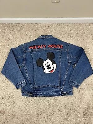 Vtg 00’s Mickey Unlimited Denim And Leather Patched Jean Jacket Adult Sz Large • $24