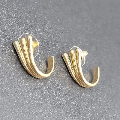 Vintage Pierced Earrings Gold Tone Half Hoop Drop 3/4  Estate Costume Jewelry • $12