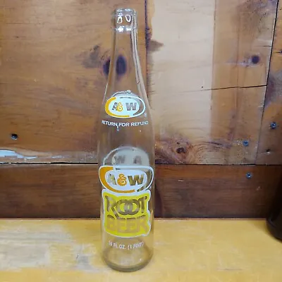 VINTAGE  A & W  ROOT BEER CLEAR GLASS  16 Oz SODA RETURN FOR DEPOSIT BOTTLE • $18
