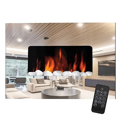 Wall Mounted LED Electric Fire Fireplace Mirror Glass Slim Flicker Flame Heater • £119.99