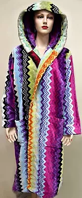 $460 Missoni Home Giacomo Hooded Bath Robe Small Zigzag Violet Blue Green Pink • $339