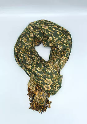 Handloomed Floral Leaves Forest Green Yak Wool Shawl • $48