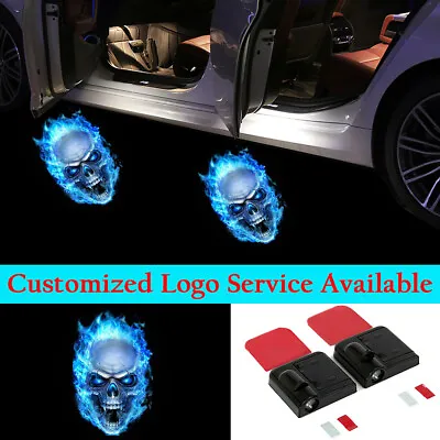 2x Blue Flaming Skeleton Skull Logo Wireless Car Door LED Light Laser Projector • $16.63