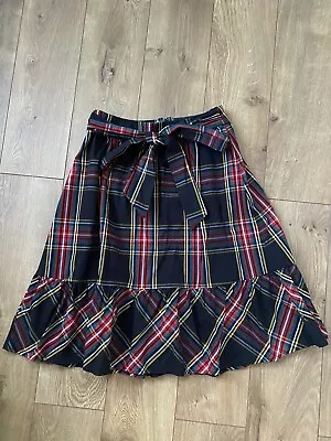 NWT Women’s Size 0P J. Crew Holiday Tartan Plaid Big Bow Ruffle Trim Midi Skirt • $59