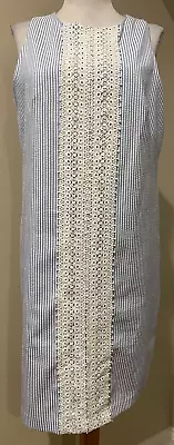 MAGGY LONDON L Womens Blue & White Seersucker Dress - Sz 8 • $19.57