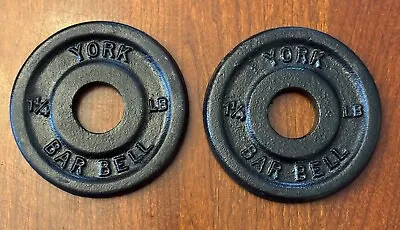 Vintage York Barbell Standard Size Weights - Two 1.25 Lb Plates 1 1/4 Cast Iron • $32.95