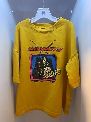 Vintage NO SIZE Shirt Yellow 80s AEROSMITH VIDEO Tee • $20