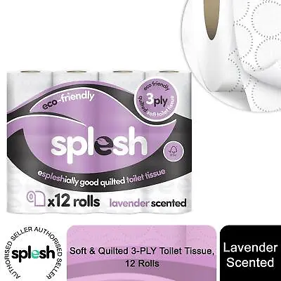 £19.99 • Buy Splesh By Cusheen Quilted Luxury Lavender 3 Ply Soft Toilet Tissue Paper