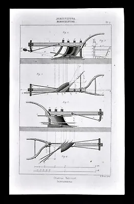 1859 Antique Print Agriculture Farm Implement Horse Drawn Valcourt Plow By Didot • $9.99