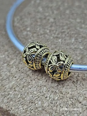 2 Authentic Butterfly Gold Spacer European Charm Beads   • $13