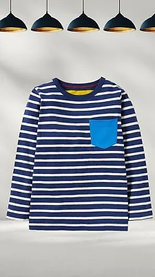 Ex Mini Boden Boy's Long Sleeve Breton T-shirt In Starboard Blue/Ivory (Defect) • £9.99