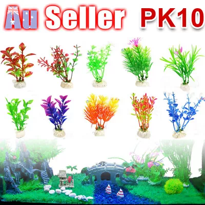 $13.75 • Buy 10x Plants Landscape Aquarium Decor Plastic Fish Tank Fake Grass Accessories