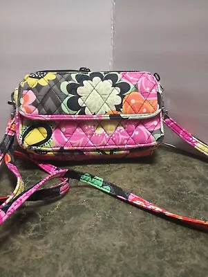 Vera Bradey Multicolor Floral Black Crossbody Purse Wallet Clutch • $20