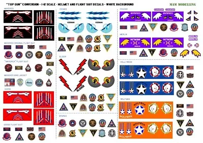 1:12 Scale  Top Gun  Helmet Decals & Flight Suit Patches • £8