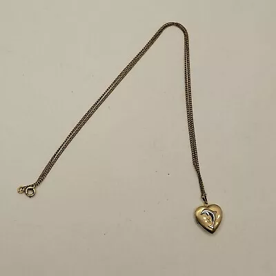 Vintage ~ Tru-Kay 14k Gold Filled Dolphin Heart Locket Necklace ~ 20  GF Chain • $39.99