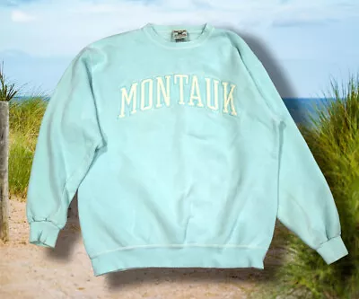 Vintage Montauk Long Island Small Light Blue New York Crew Neck Sweat Shirt • $44.99