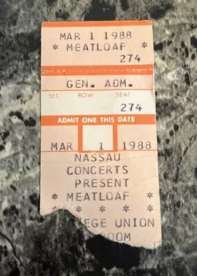Vintage Concert Show Ticket Stubs MEATLOAF 1988 • $9.99