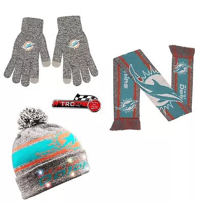 Miami Dolphins FOCO NFL Light Up Beanie/Scarf/Texting Gloves Set FREE SHIP • $59.99