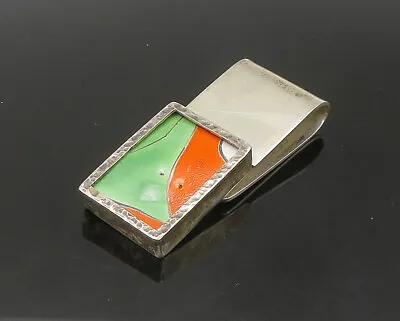 SAX MEXICO 925 Silver - Vintage Enamel Art Hammered Frame Money Clip - TR3073 • $142.40