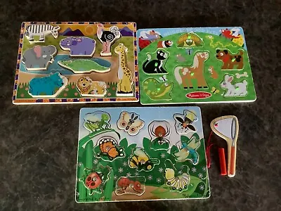 3 Melissa & Doug Wooden Peg Magnetic Fishing Puzzles Animals And Bugs • $19.99