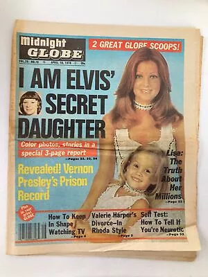 Midnight Globe Tabloid April 18 1978 Vol 25 #16 Vernon Presley & Lisa Presley • $13.45