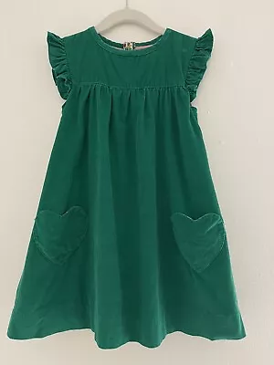 Mini Boden Little Girl 5/6 Green Corduroy Dress Heart Pockets • $25