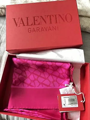 Valentino V Logo Two-Tone Monogram Silk Square Scarf PINK NEW IN BOX  • $425