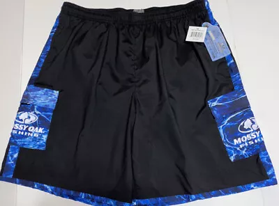 Mossy Oak Men’s XL Fishing Elements Swim Cargo Shorts Black /Blue Camo Trim NWT • $15.99
