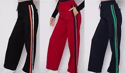 M&S Ladies Side Stripe Wide Leg Trousers Joggers Thick Stretch Elastic RRP£35 • £24.99