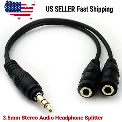 3.5mm AUX Audio Earphone Splitter 1 Male To 2 Female Gold Plated Headphone Cable • $2.45