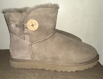 Ugg Mini Bailey Button Ii Caribou Sheepskin Suede Women's Boots Size Us 9 • $70