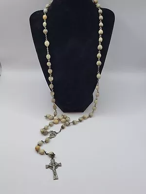 Vintage Sacred Heart Of Jesus Blue Seed Bead Rosary • $10