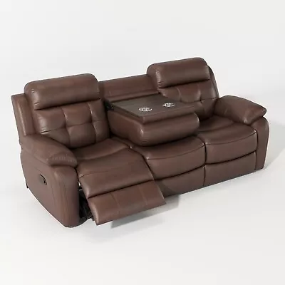 Genuine Leather Multiple Function Non-Power Reclining Sofa With Drop Down Table • $1299