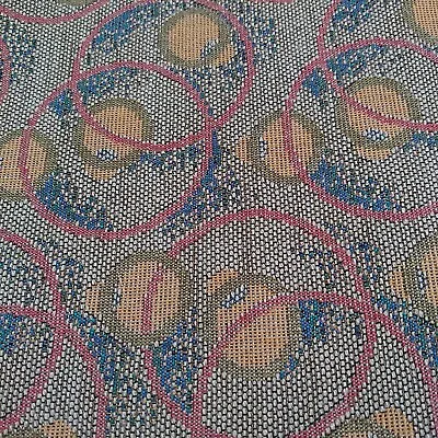 Fabric Geometric Design Circles BTY X 54 In Blue Brown Upholstery Vintage • $9.99