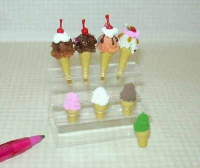 Miniature Fancy Ice Cream Cone Display 8 Loose Cones: DOLLHOUSE 1:12-ish Scale • $20