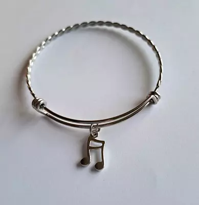 Stainless Steel Twist Design Bangle / Bracelet With Floating Musical Note Charm • £3.99