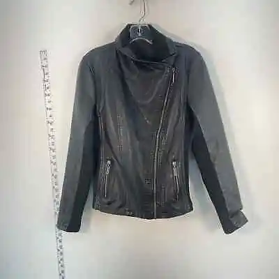 Mossimo Black Faux Leather Biker Jacket (Women's Size S) • $18