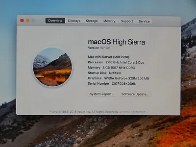 Apple Mac Mini Server 2010 Core 2 Duo @2.6GHz 8GB RAM 500GB HDD X2 MacOS 10.13 • $99.95