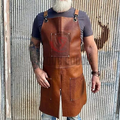 Professional Brown Leather Apron BBQ Butcher Apron Blacksmith Apron Workwear • $79.49