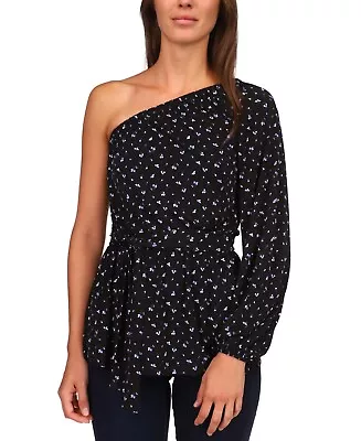 Michael Kors Women's One-Shoulder Tie Waist Tunic Top Black Size M • $19.95