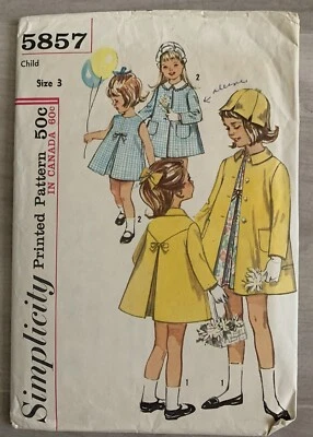 $5.99 • Buy Simplicity 5857 1960s Toddler Girls Dress & Coat Sz 3 Vintage Sewing Pattern