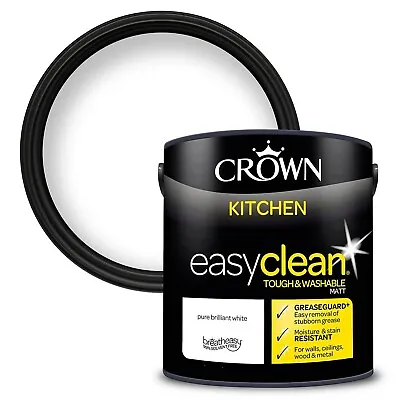 £19.99 • Buy Crown Kitchen Paint - Pure Brilliant White - 2.5L - Easyclean - Tough & Washable
