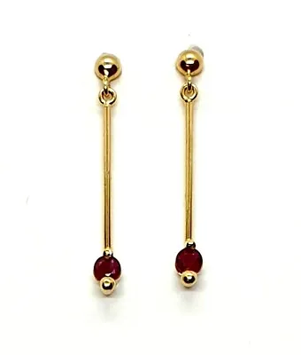 18ct Yellow Gold Ruby Drop Earrings Length 28mm 1.2 Grams • £200