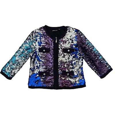 Michael Simon Metallic Sequin Jeweled Full Zip Jacket MP Medium Petite Holidays • $45